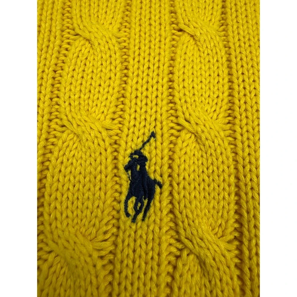 Polo Ralph Lauren Mens S* Yellow Cable Knit Crewneck Sweater Pony Logo Classic